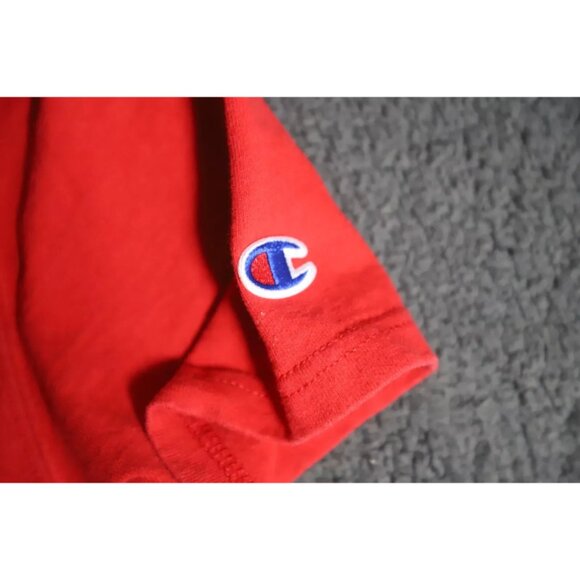Vintage Champion T-Shirt Mens M Red Crew Neck Spell Out Logo Embroidered Cotton - Picture 4 of 9
